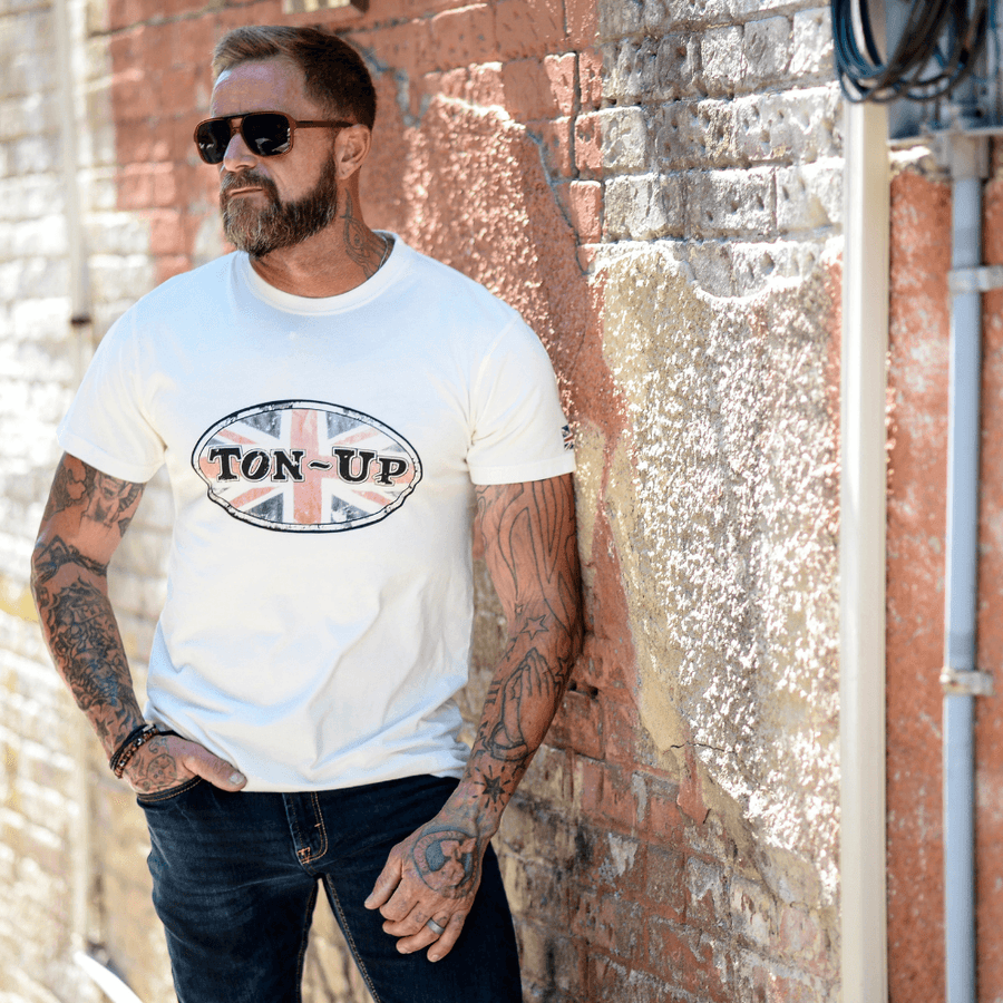 Ton Up Clothing 'Greaseplate Blighty' Mens Vintage White T-Shirt - Ton Up Clothing