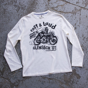 Ton Up Clothing 'Fast and Loud' Mens Vintage White Long Sleeve Waffle Top - Ton Up Clothing