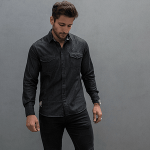 Ton Up Clothing Mens Long Sleeve Black Denim Shirt - Ton Up Clothing