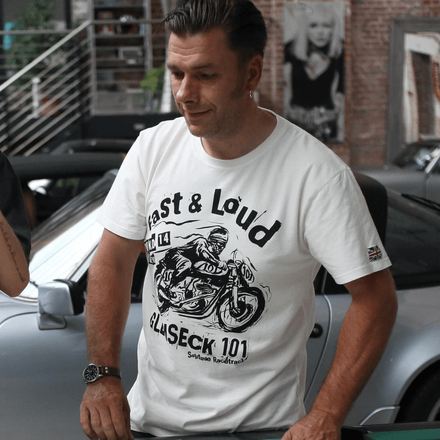 Ton Up Clothing 'Fast and Loud' Mens Vintage White T-Shirt - Ton Up Clothing